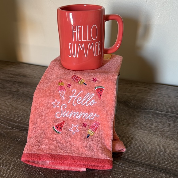 Rae Dunn Other - HELLO SUMMER dish towel & Rae Dunn Mug